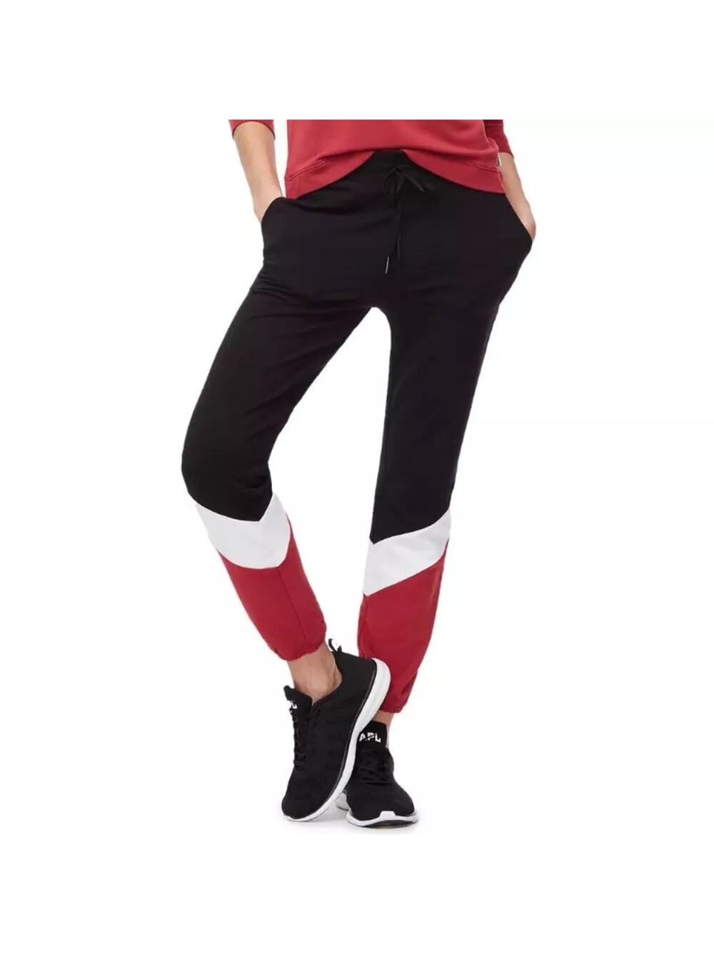 Good American The Jogger Sweatpants 3 Large Black Red Colorblock High Rise